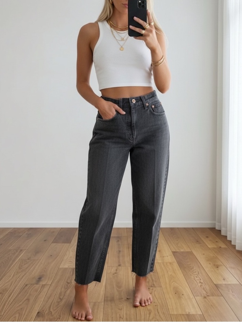Vintage Bluenotes Jeanswear Black Denim Jeans High Waist Cropped Raw Hem 27”